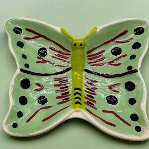 Butterfly Ceramic Hand Painted‎ Signed Trinket Soap Dish Whimsy Jewelry Holder